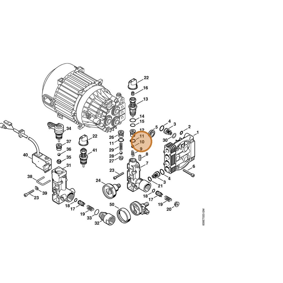 STIHL part 9516-003-3020 — IPL diagram snippet (6x zoom, amber highlight)