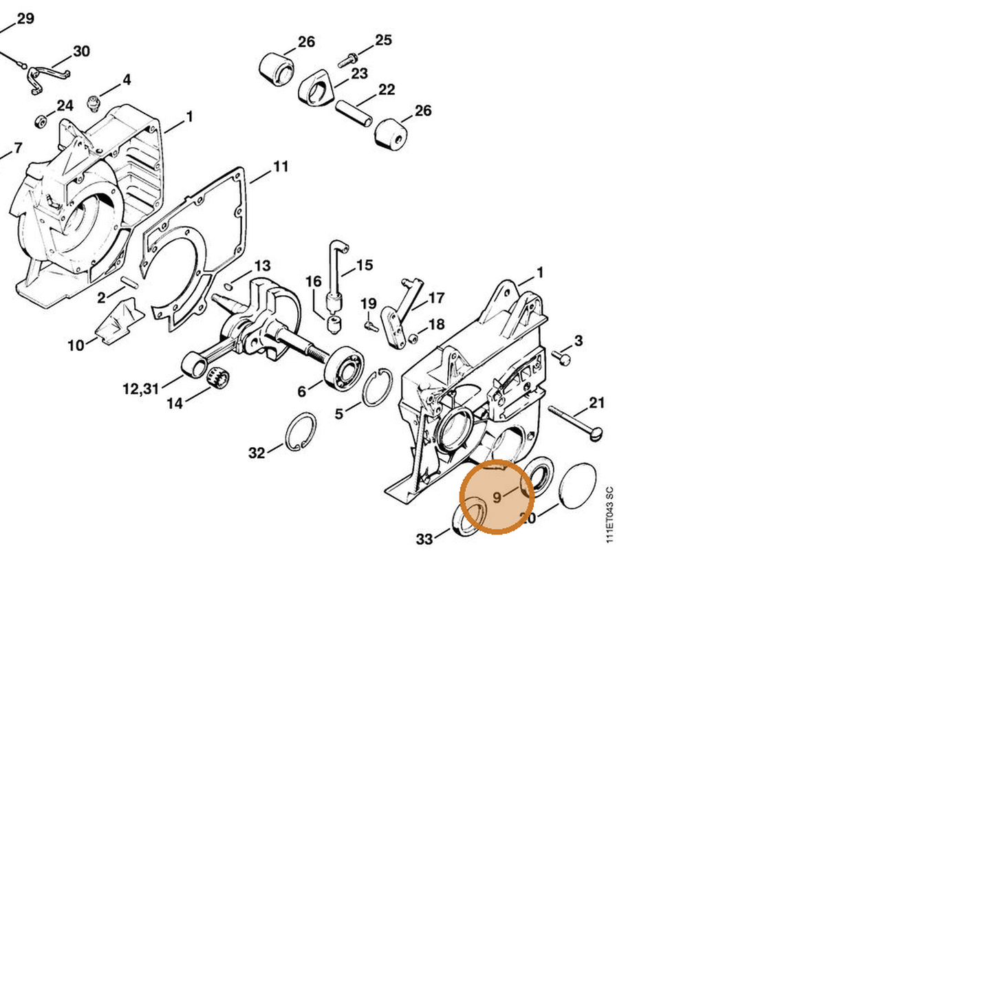 STIHL part 9629-003-2900 — IPL diagram snippet (6x zoom, amber highlight)