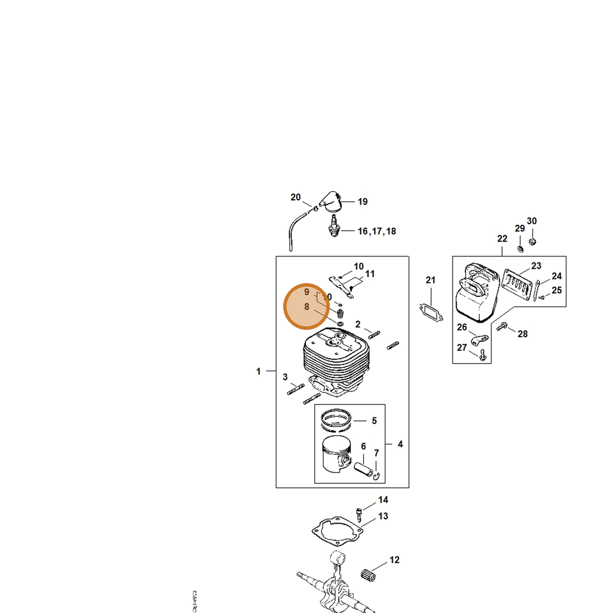 STIHL part 9636-815-0640 — IPL diagram snippet (6x zoom, amber highlight)