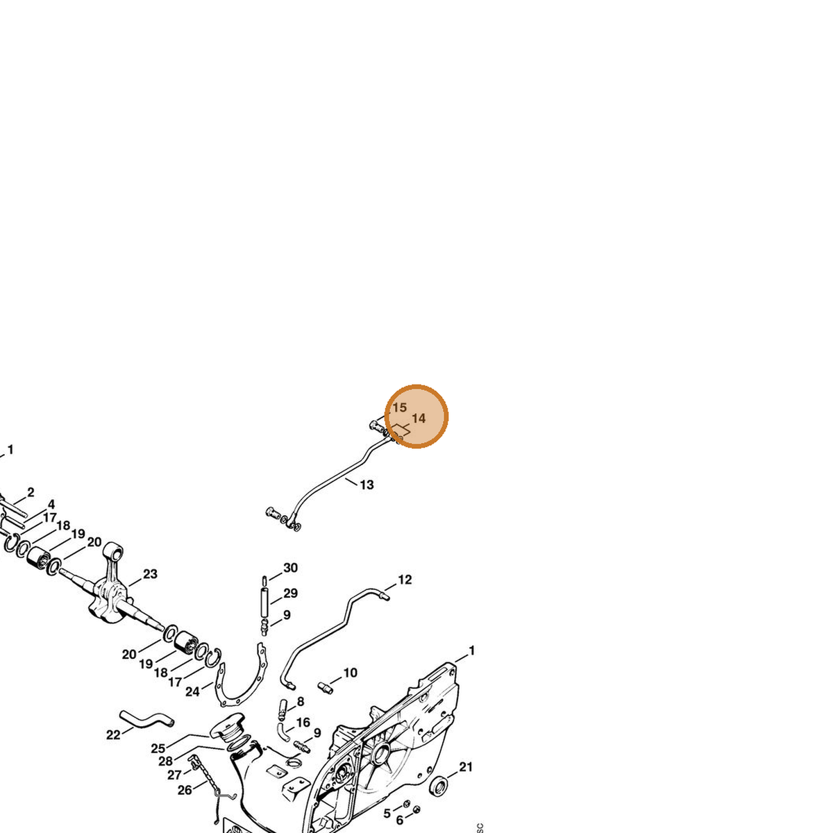 STIHL part 9636-965-0640 — IPL diagram snippet (6x zoom, amber highlight)