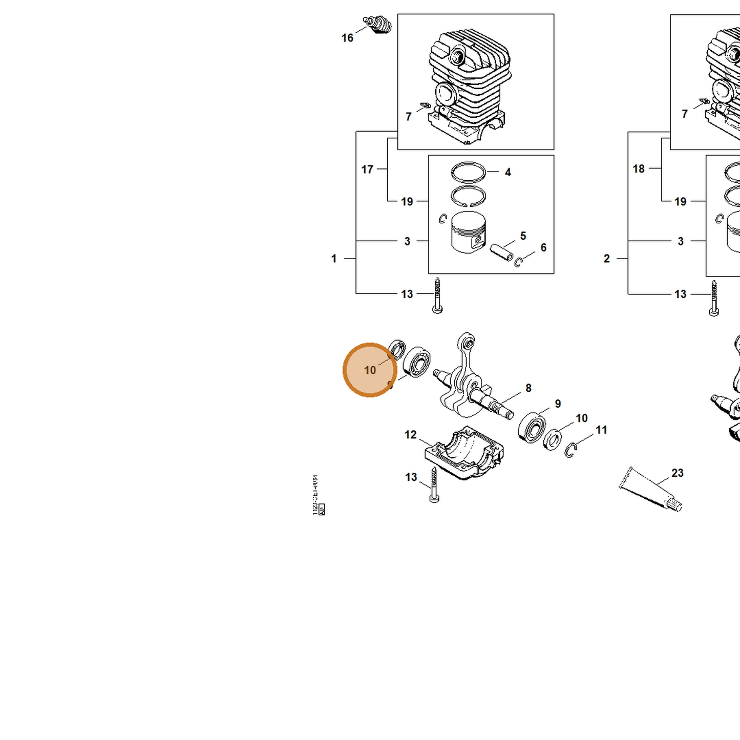 STIHL part 9639-003-1585 — IPL diagram snippet (6x zoom, amber highlight)