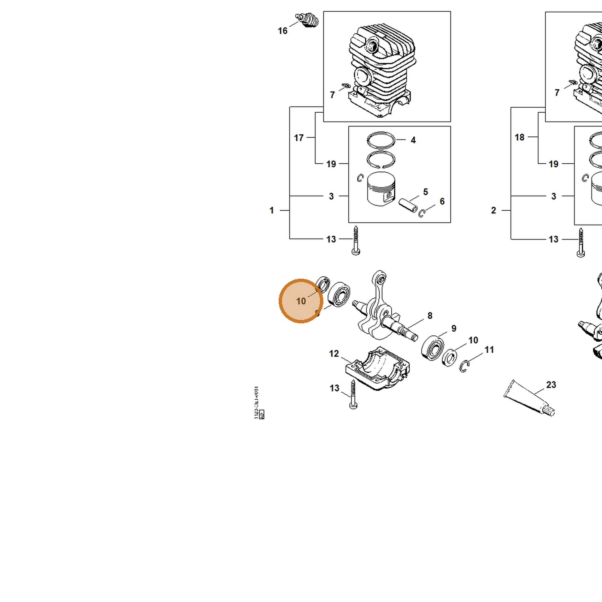STIHL part 9639-003-1585 — IPL diagram snippet (6x zoom, amber highlight)
