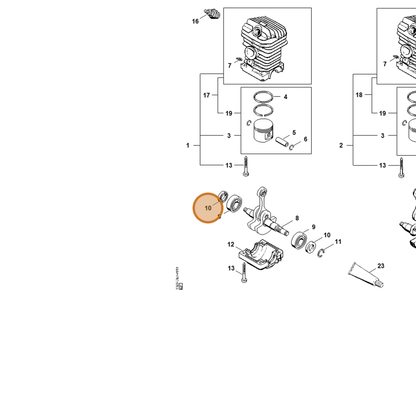 STIHL part 9639-003-1585 — IPL diagram snippet (6x zoom, amber highlight)
