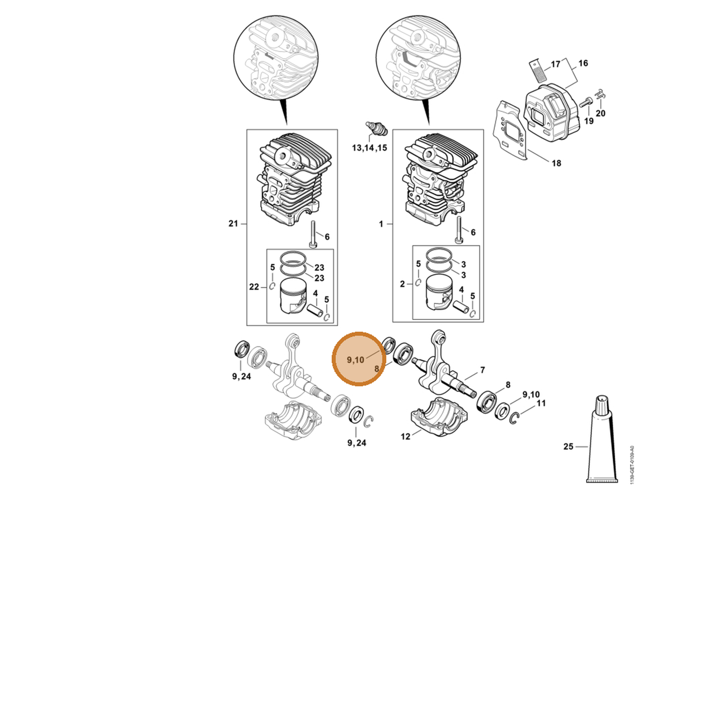 STIHL part 9639-951-1584 — IPL diagram snippet (6x zoom, amber highlight)