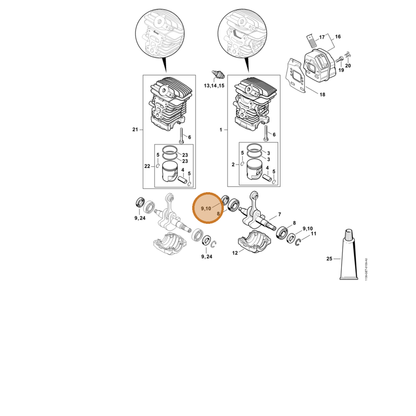 STIHL part 9639-951-1584 — IPL diagram snippet (6x zoom, amber highlight)