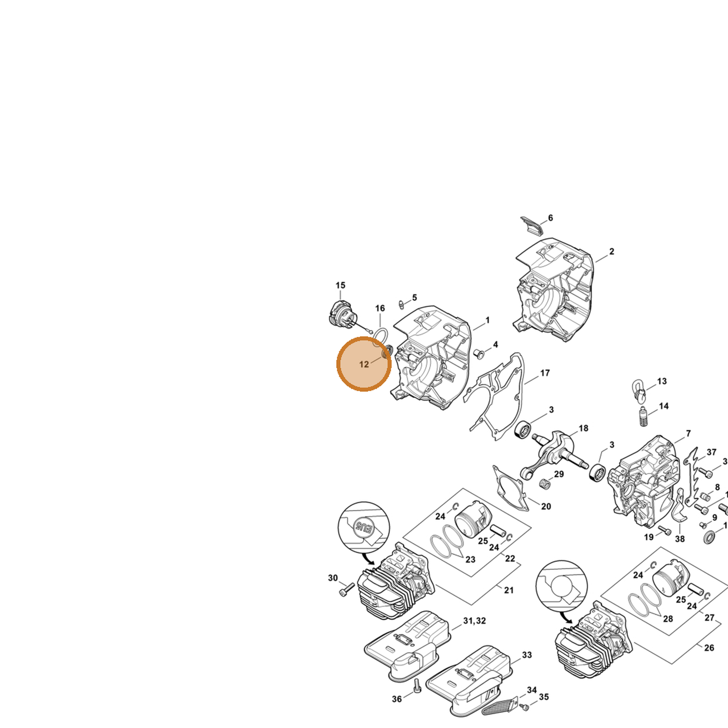 STIHL part 9640-003-1180 — IPL diagram snippet (6x zoom, amber highlight)