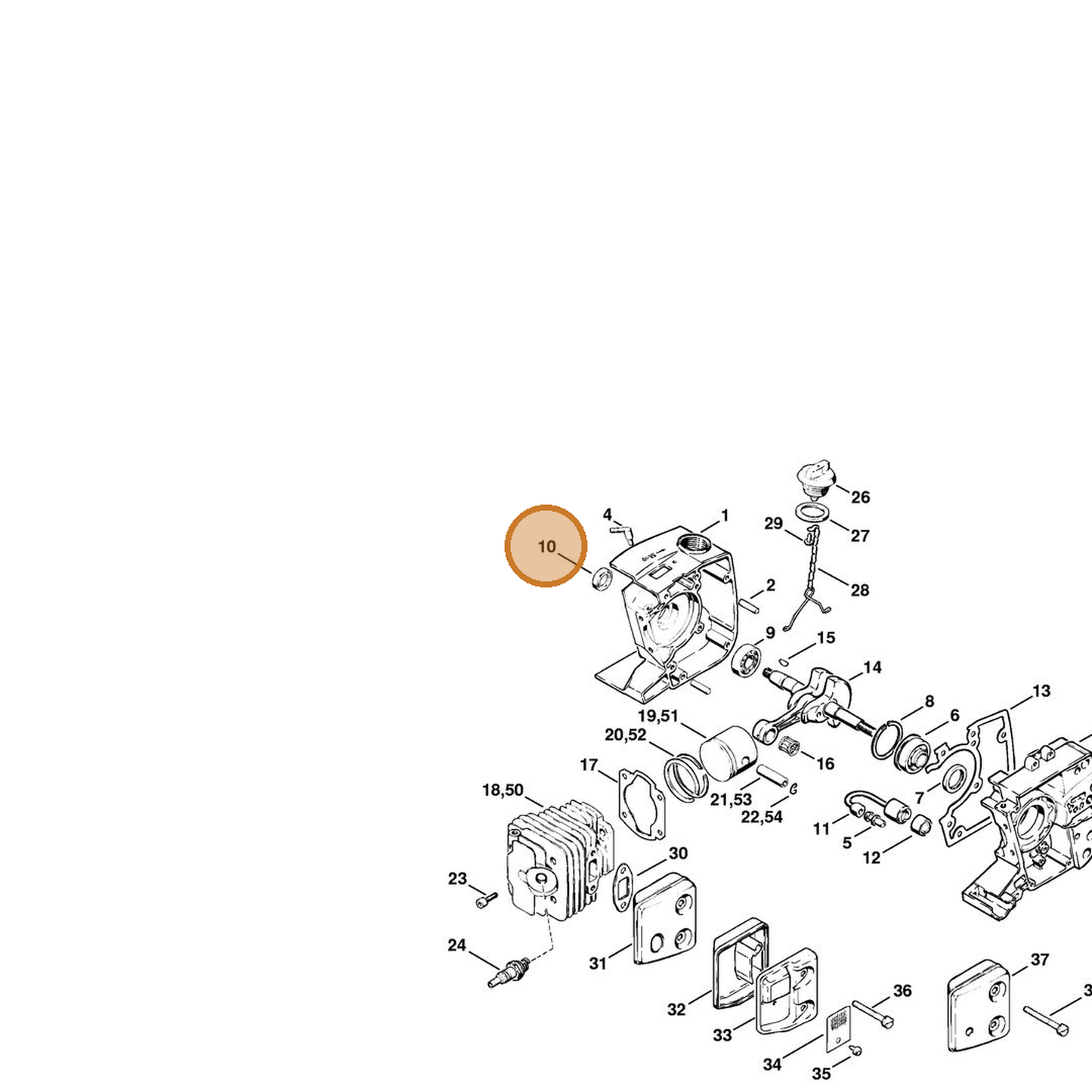STIHL part 9640-003-1190 — IPL diagram snippet (6x zoom, amber highlight)