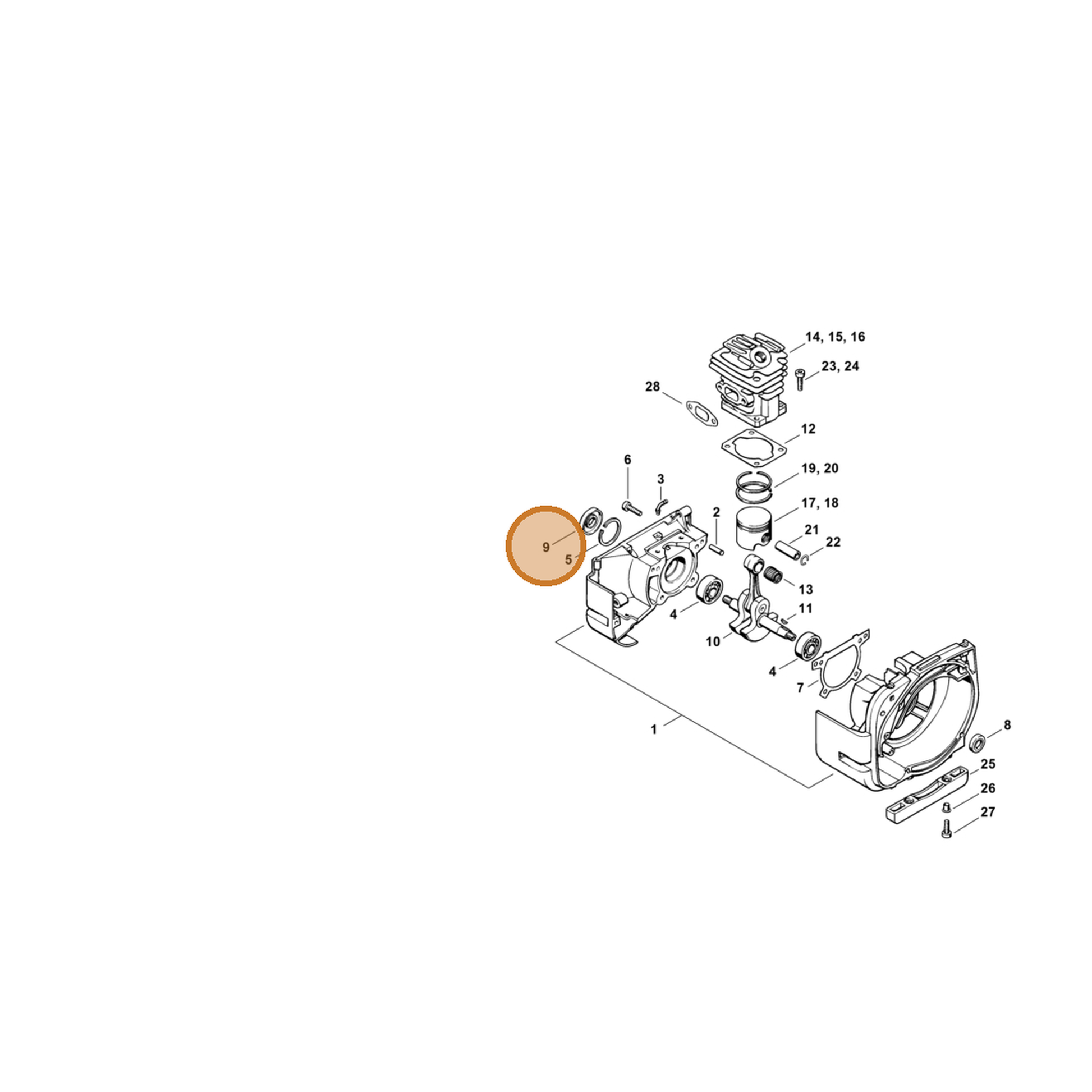 STIHL part 9640-003-1280 — IPL diagram snippet (6x zoom, amber highlight)