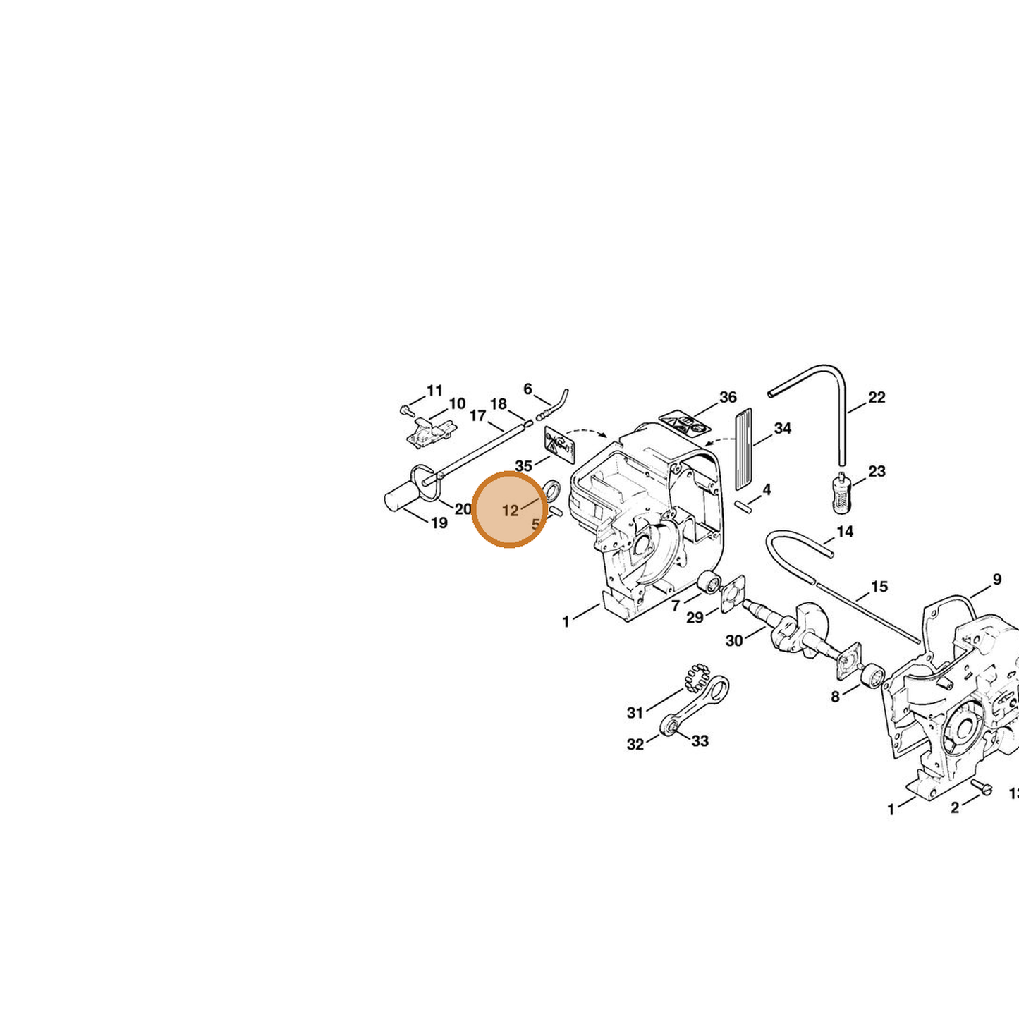 STIHL part 9640-003-1320 — IPL diagram snippet (6x zoom, amber highlight)