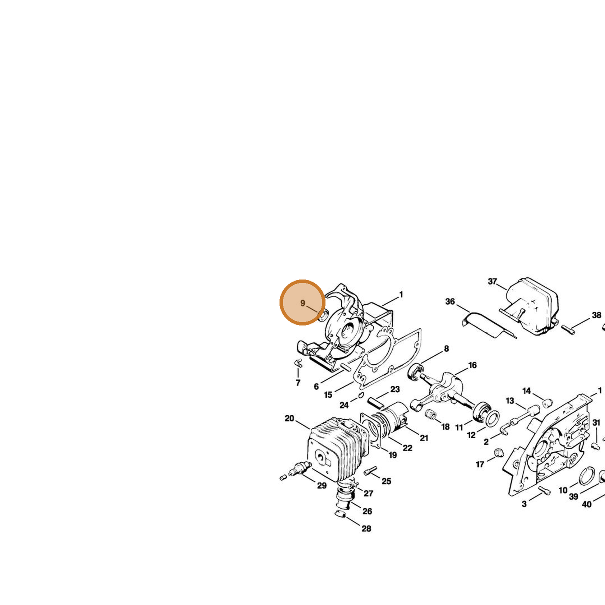 STIHL part 9640-003-1340 — IPL diagram snippet (6x zoom, amber highlight)
