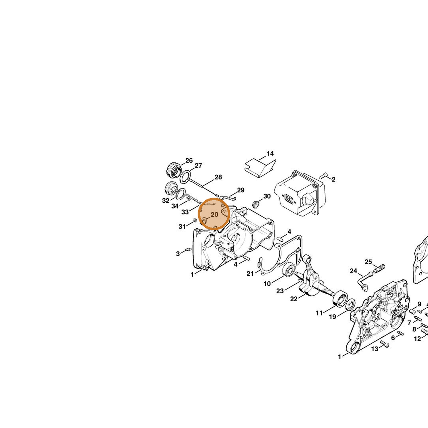 STIHL part 9640-003-1355 — IPL diagram snippet (6x zoom, amber highlight)