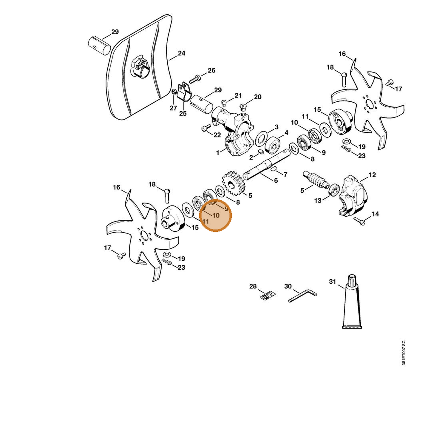 STIHL part 9640-003-1740 — IPL diagram snippet (6x zoom, amber highlight)
