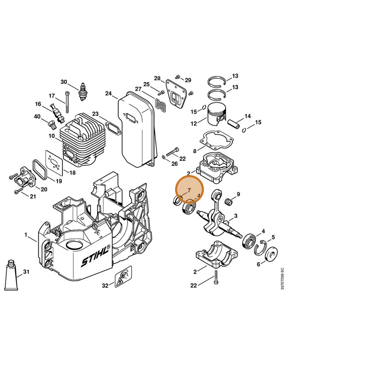 STIHL part 9640-003-1745 — IPL diagram snippet (6x zoom, amber highlight)