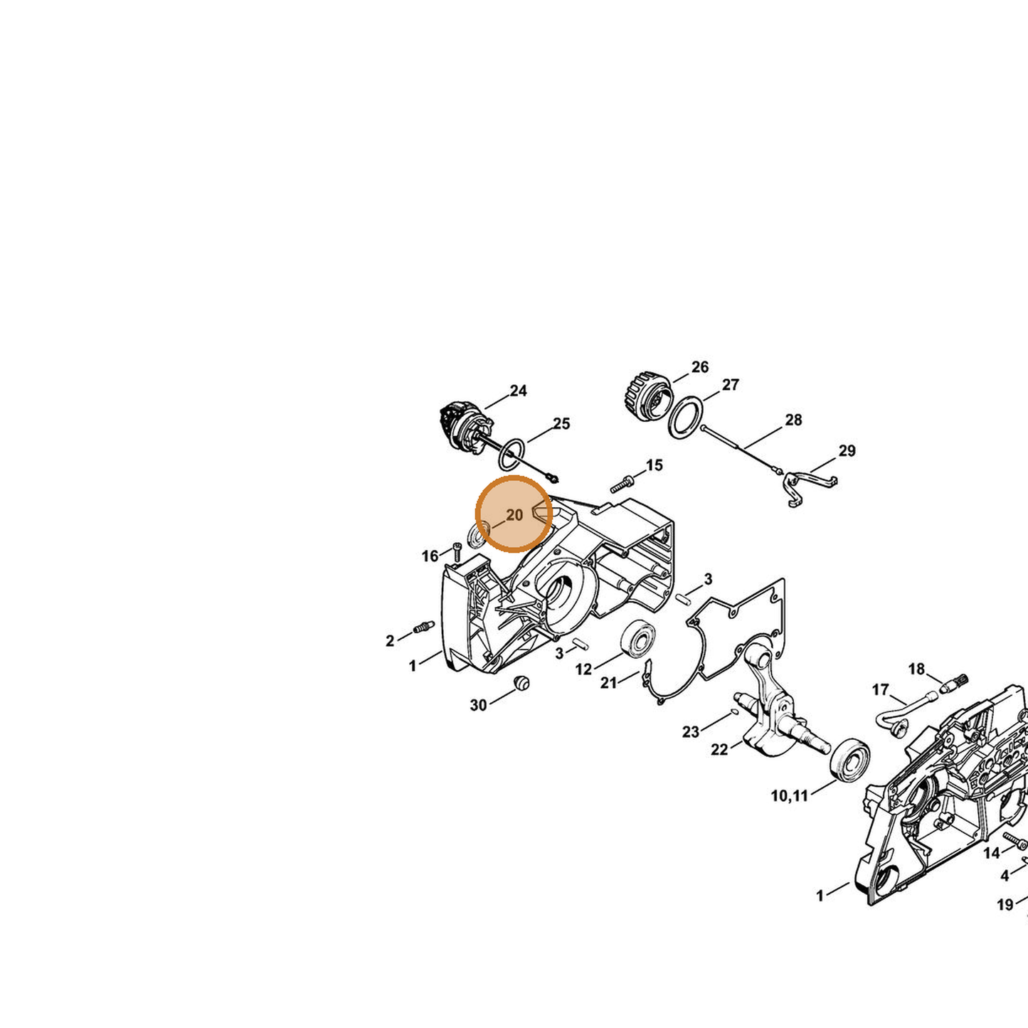 STIHL part 9640-003-1855 — IPL diagram snippet (6x zoom, amber highlight)
