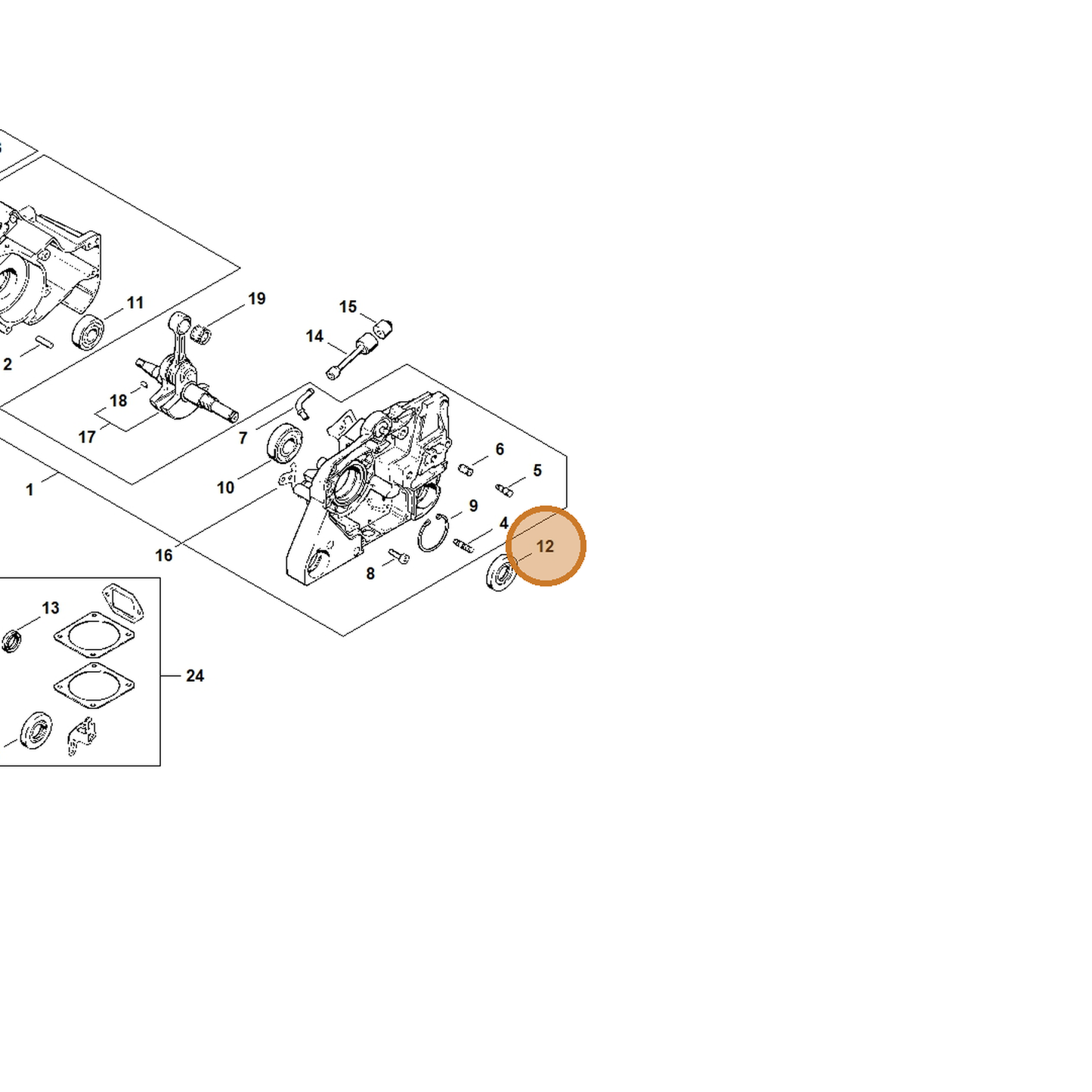 STIHL part 9640-003-1880 — IPL diagram snippet (6x zoom, amber highlight)