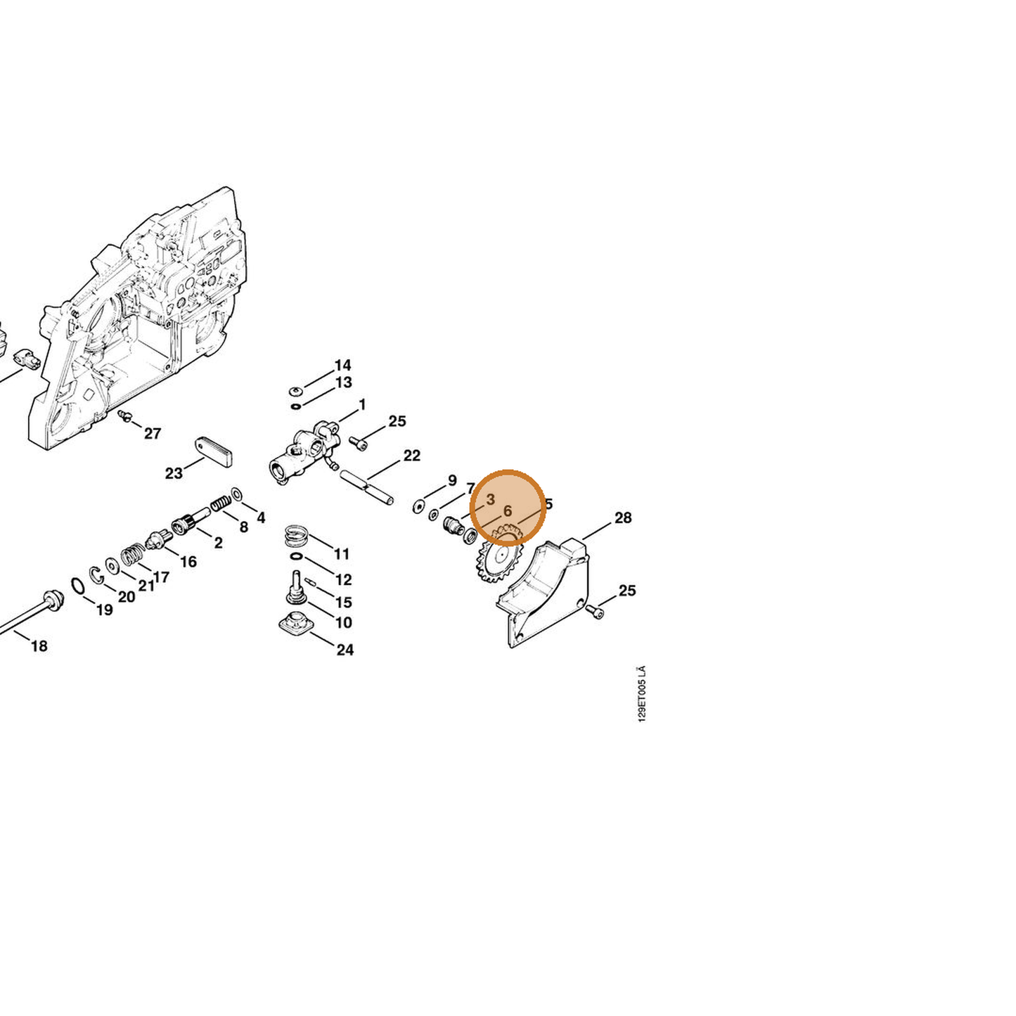 STIHL part 9643-003-0910 — IPL diagram snippet (6x zoom, amber highlight)