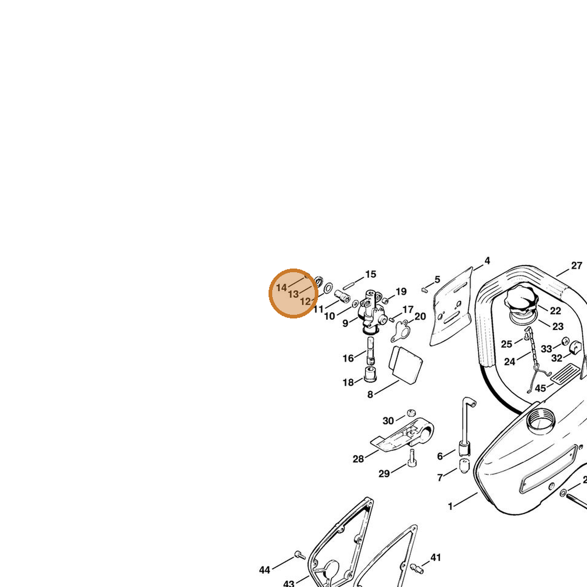 STIHL part 9643-003-0930 — IPL diagram snippet (6x zoom, amber highlight)