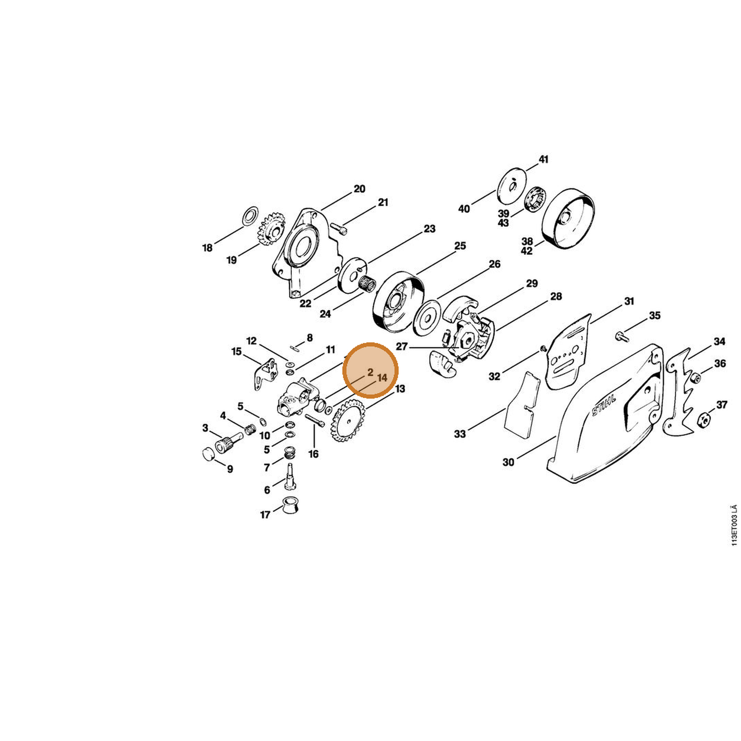 STIHL part 9643-950-1160 — IPL diagram snippet (6x zoom, amber highlight)