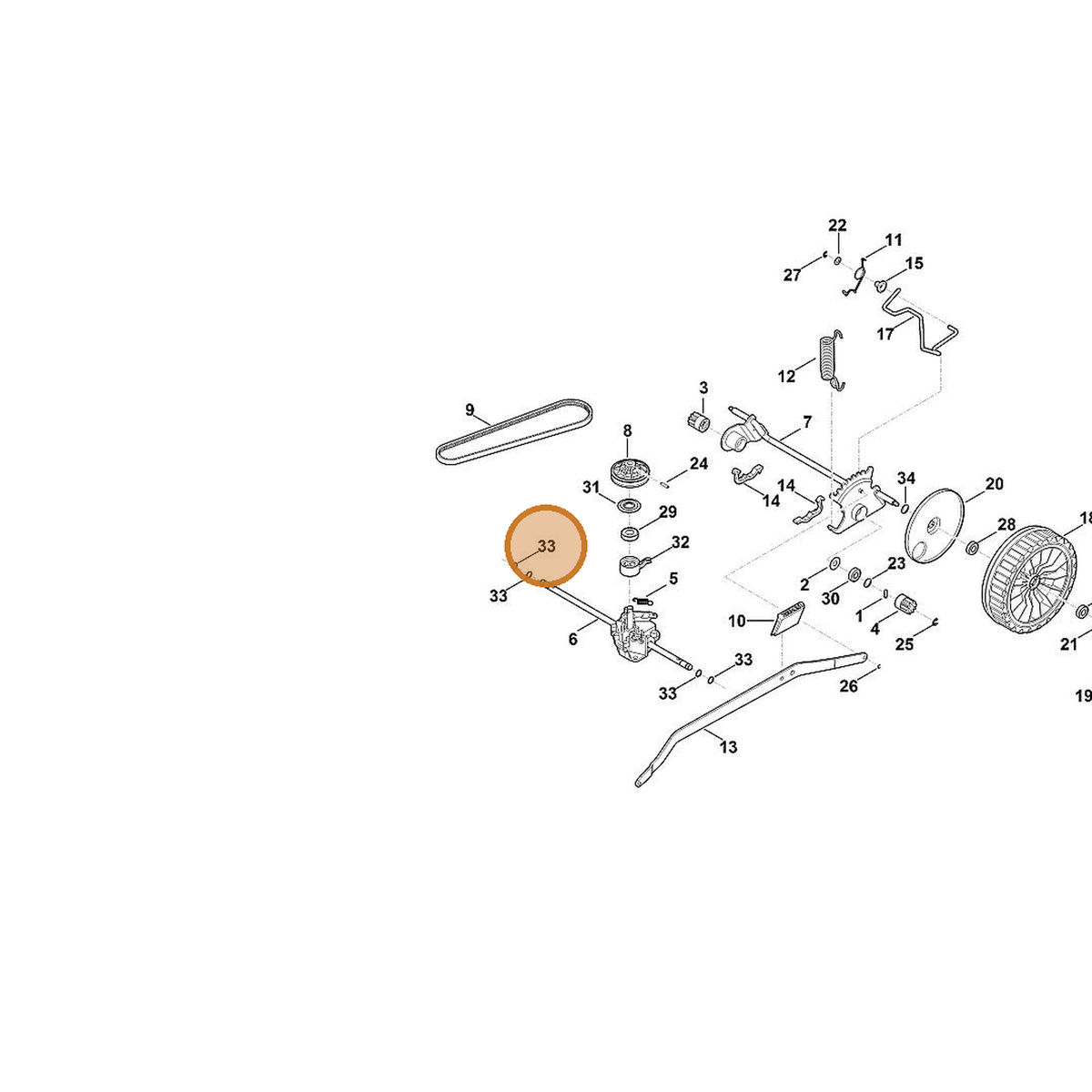 STIHL part 9645-945-0755 — IPL diagram snippet (6x zoom, amber highlight)