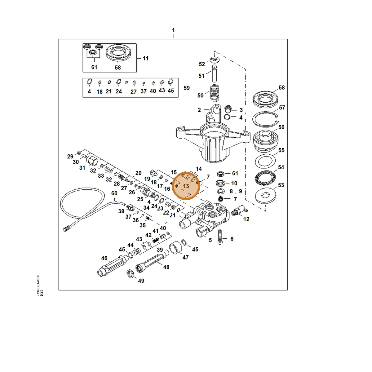 STIHL part 9645-945-1322 — IPL diagram snippet (6x zoom, amber highlight)