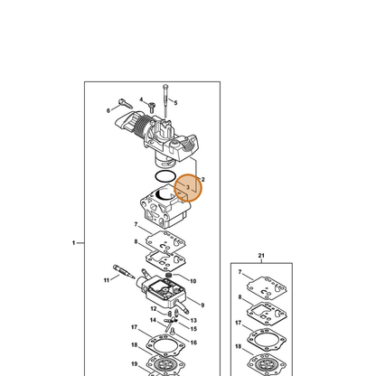 STIHL part 9645-945-2130 — IPL diagram snippet (6x zoom, amber highlight)