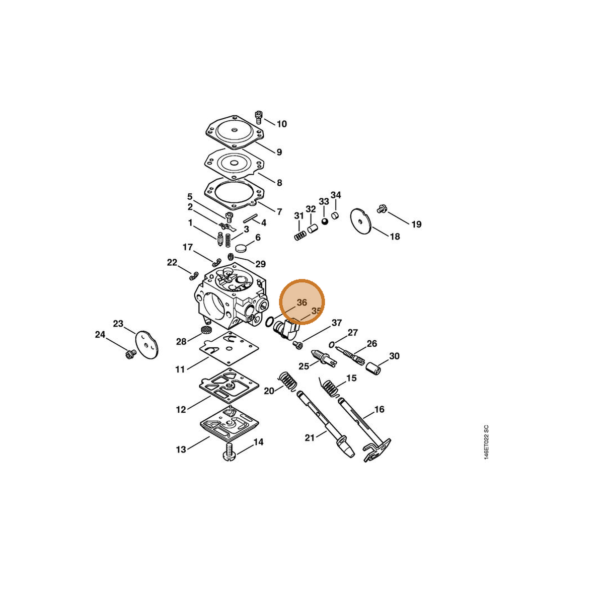 STIHL part 9645-945-3001 — IPL diagram snippet (6x zoom, amber highlight)
