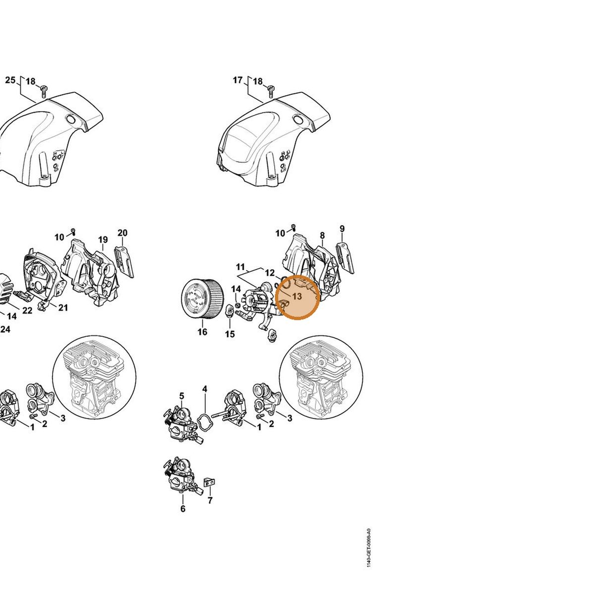 STIHL part 9645-945-3094 — IPL diagram snippet (6x zoom, amber highlight)
