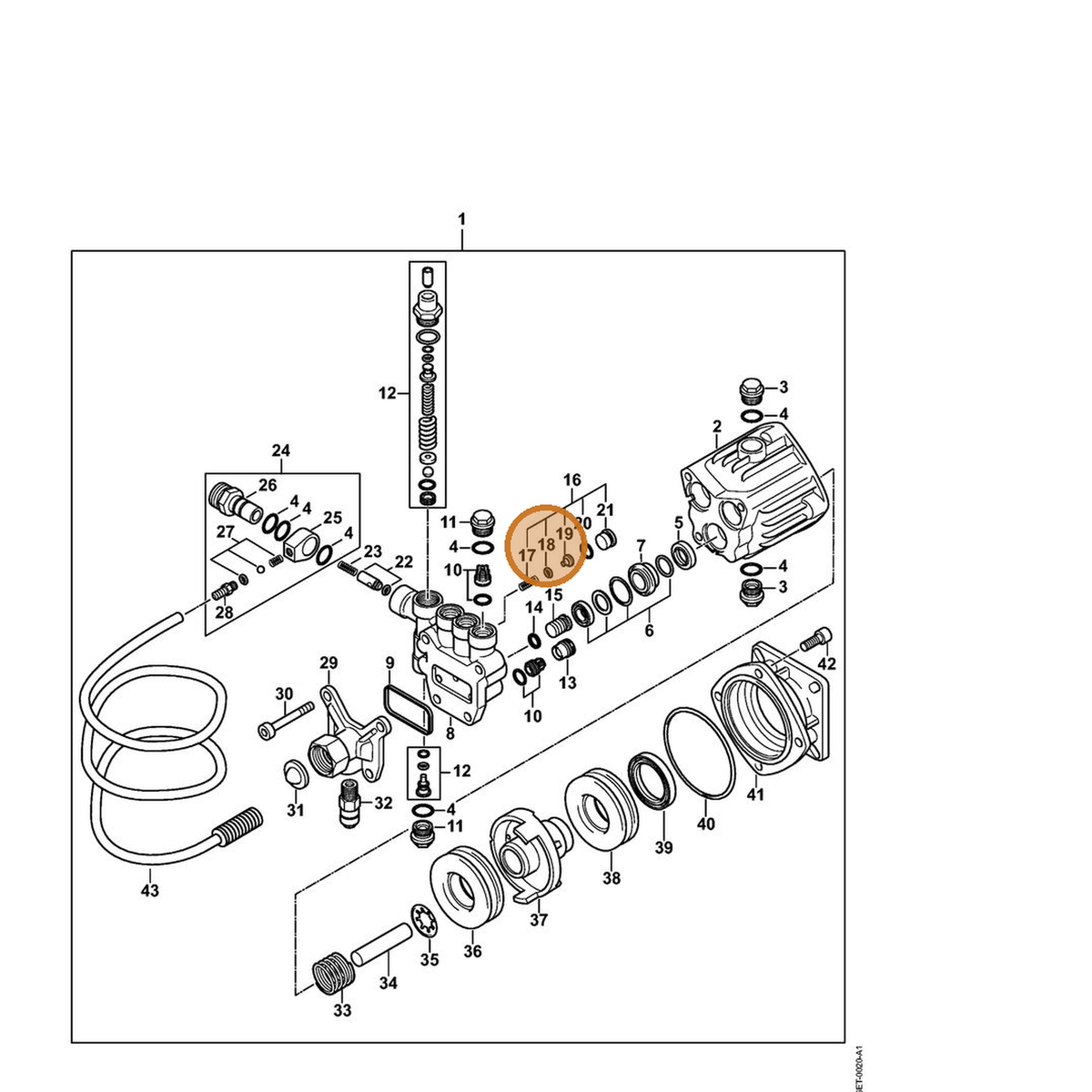 STIHL part 9645-945-3302 — IPL diagram snippet (6x zoom, amber highlight)