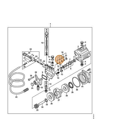 STIHL part 9645-945-3302 — IPL diagram snippet (6x zoom, amber highlight)