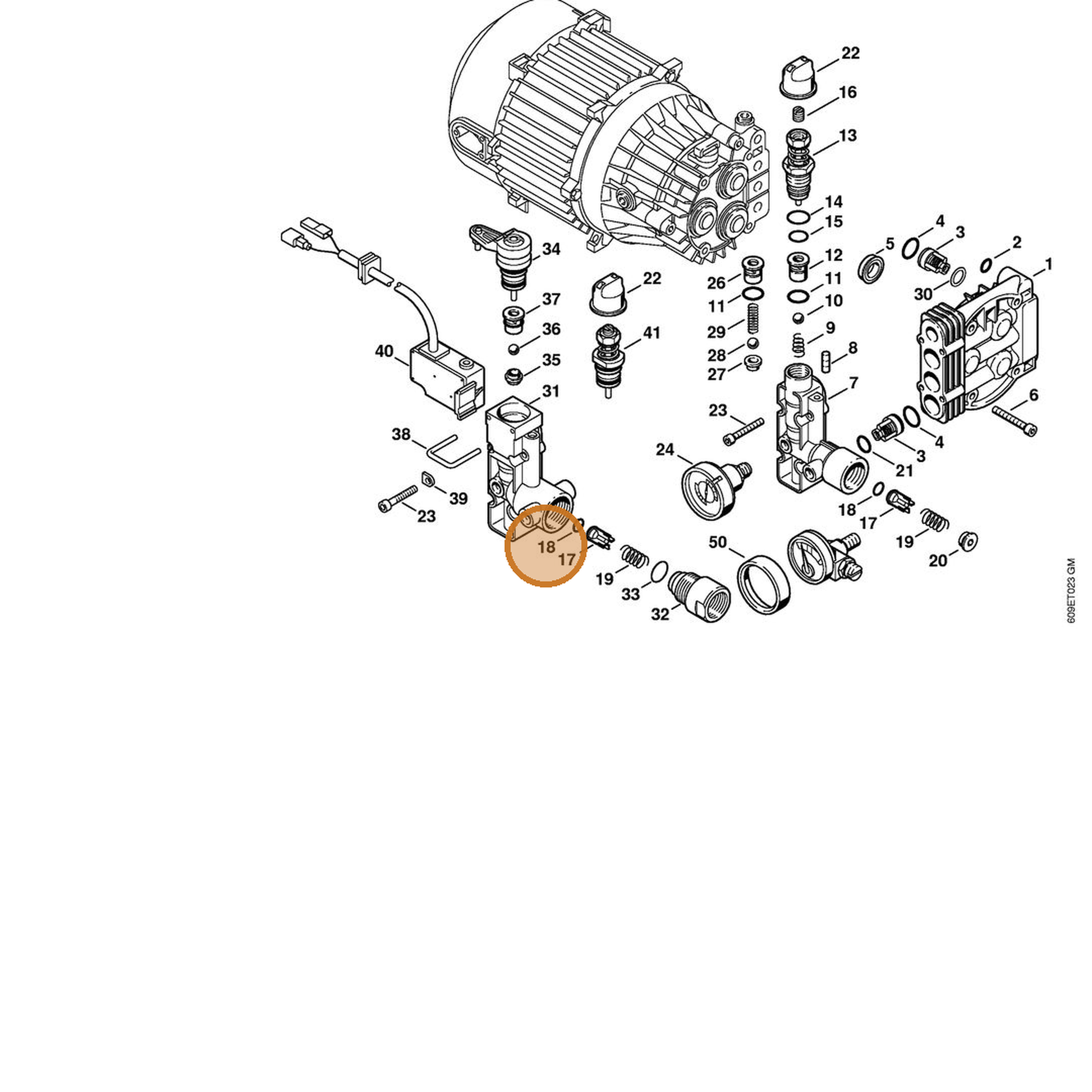 STIHL part 9645-945-7450 — IPL diagram snippet (6x zoom, amber highlight)