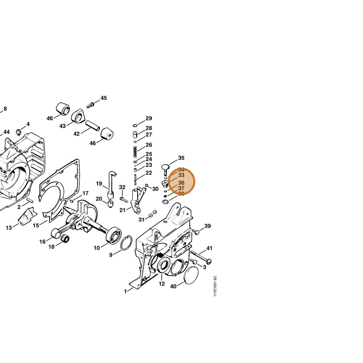 STIHL part 9645-945-7457 — IPL diagram snippet (6x zoom, amber highlight)
