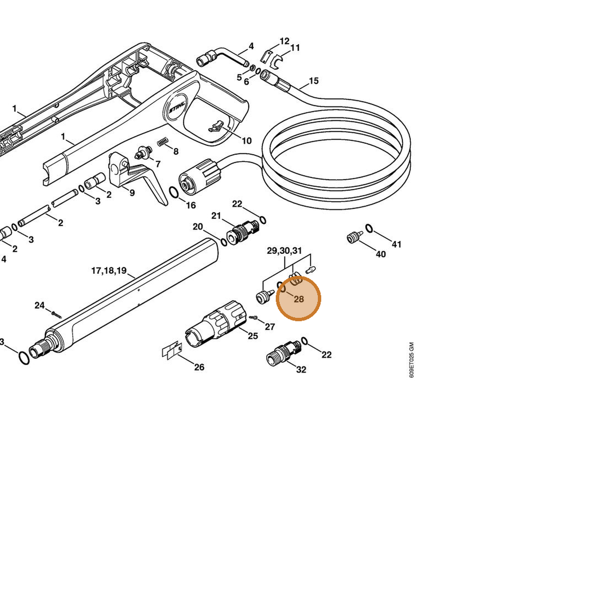 STIHL part 9645-945-7504 — IPL diagram snippet (6x zoom, amber highlight)