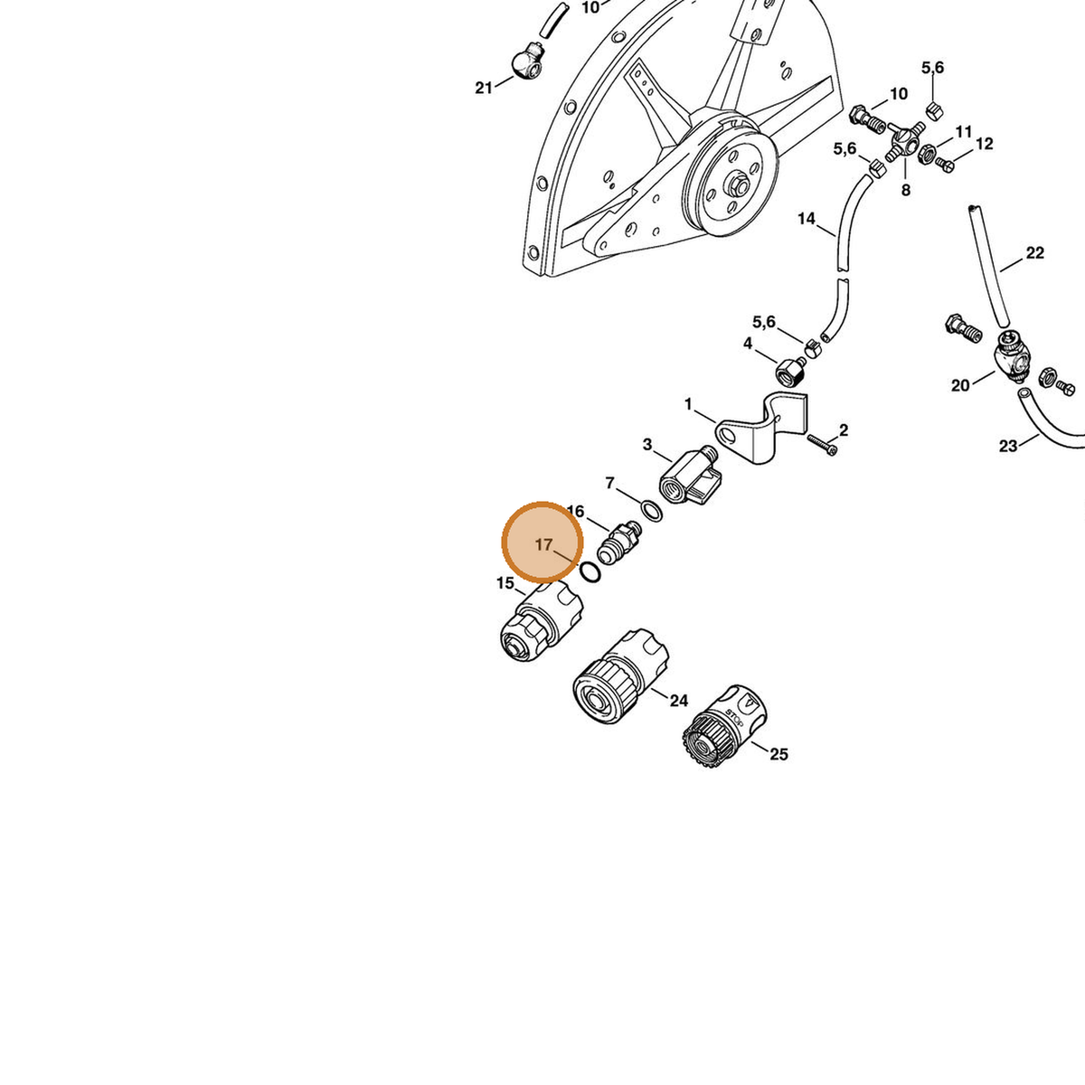 STIHL part 9645-945-7506 — IPL diagram snippet (6x zoom, amber highlight)