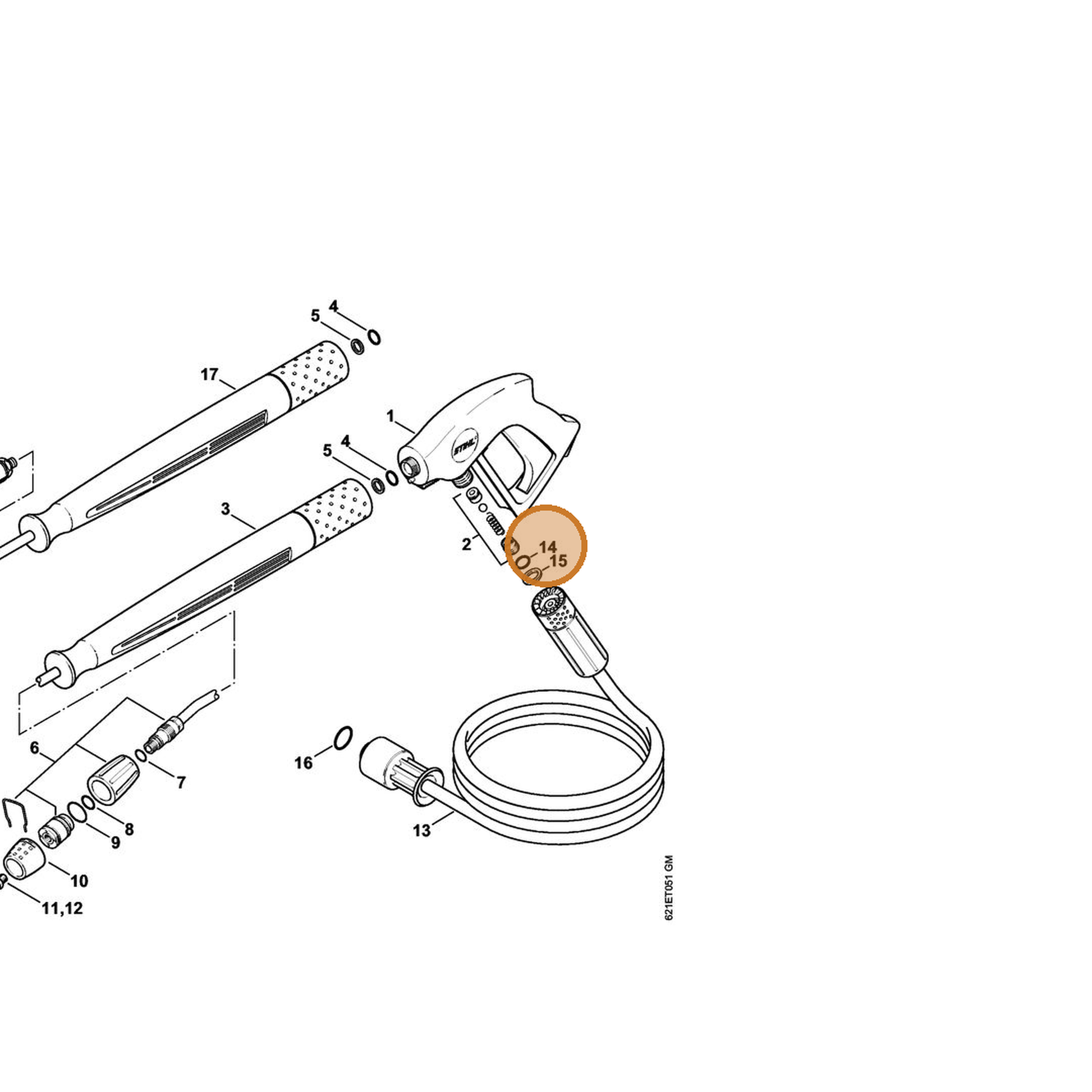 STIHL part 9645-945-7520 — IPL diagram snippet (6x zoom, amber highlight)