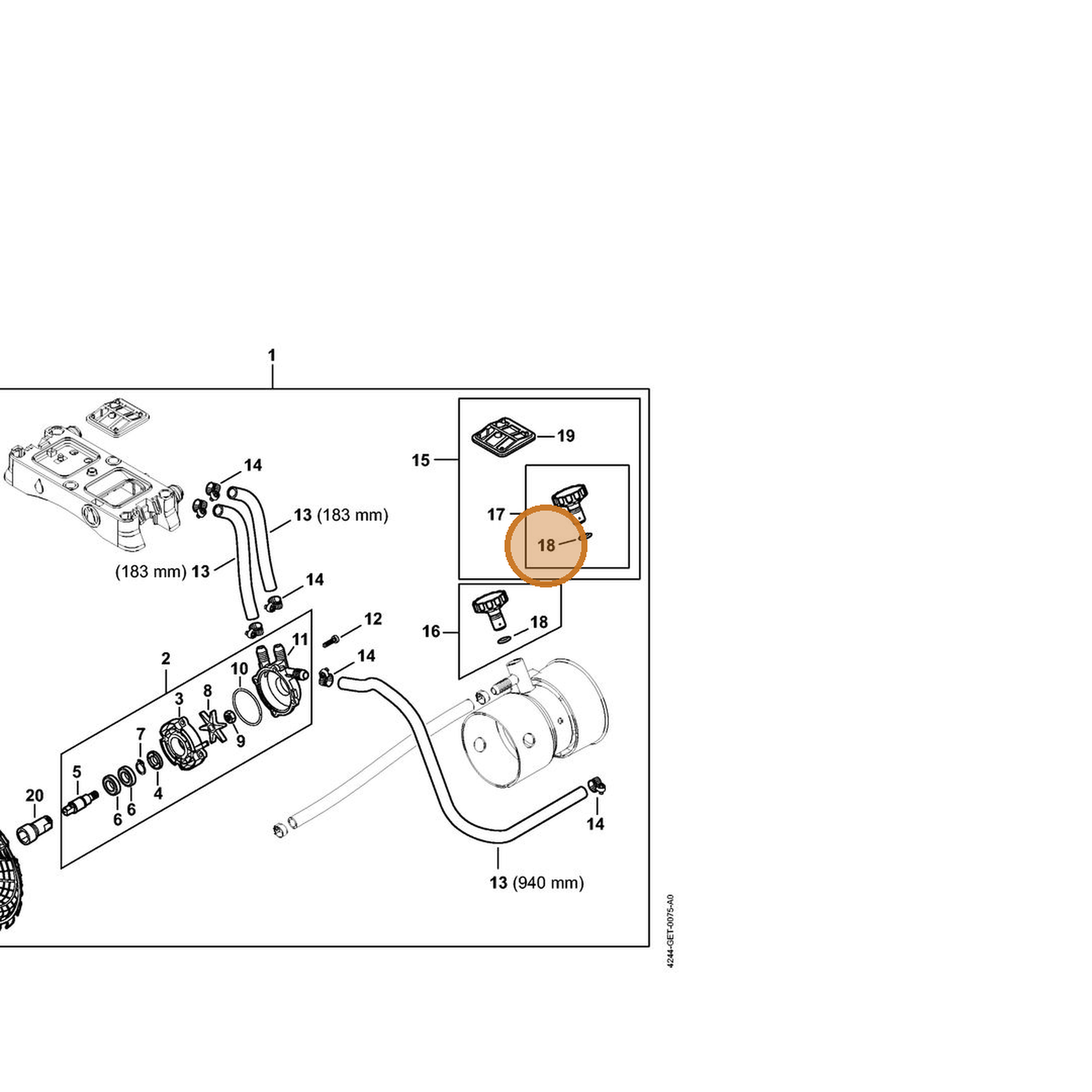 STIHL part 9645-945-7522 — IPL diagram snippet (6x zoom, amber highlight)