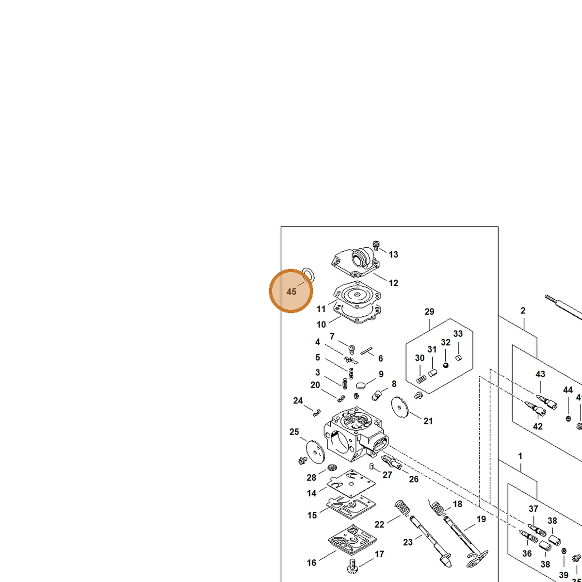 STIHL part 9645-945-7527 — IPL diagram snippet (6x zoom, amber highlight)