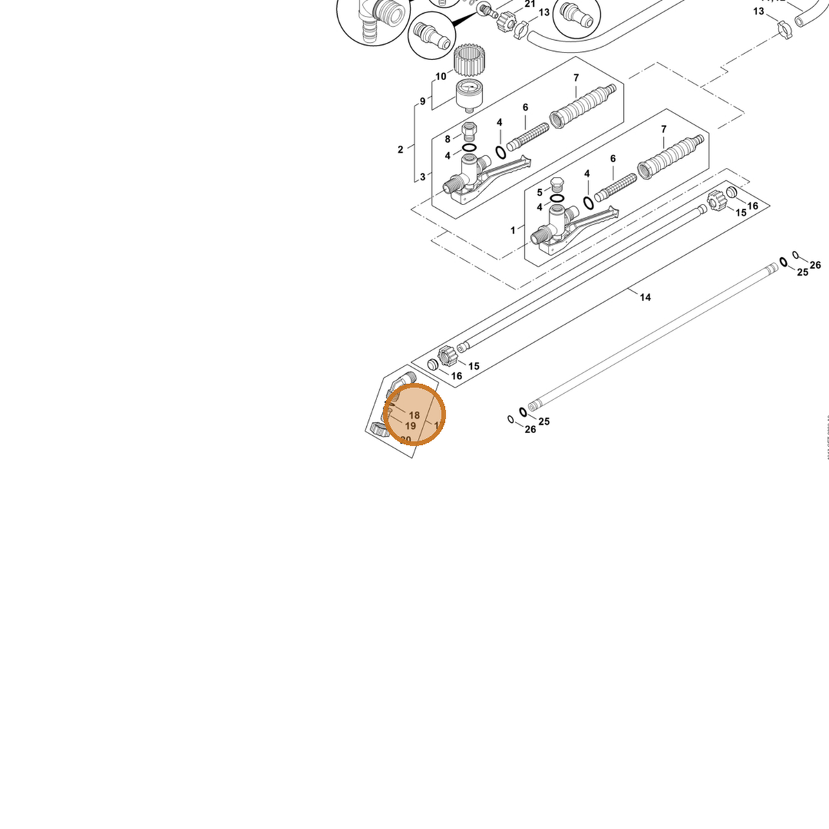 STIHL part 9645-945-7530 — IPL diagram snippet (6x zoom, amber highlight)
