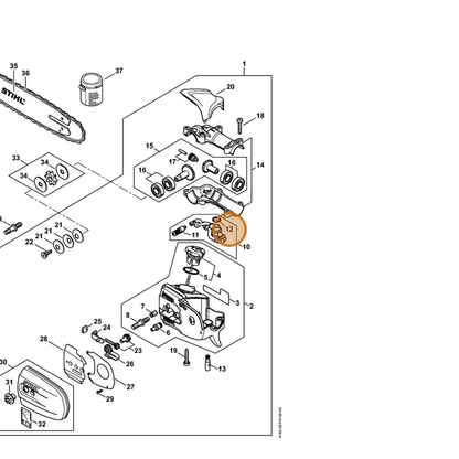 STIHL part 9645-945-7552 — IPL diagram snippet (6x zoom, amber highlight)