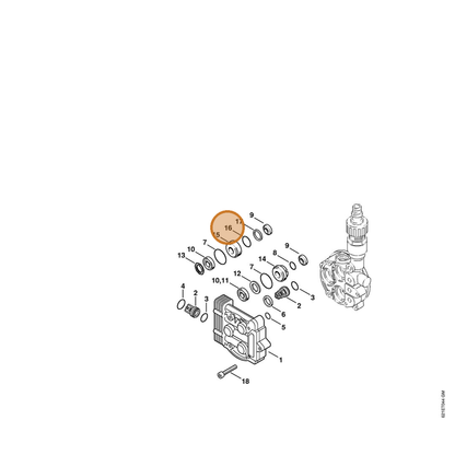 STIHL part 9645-945-7555 — IPL diagram snippet (6x zoom, amber highlight)