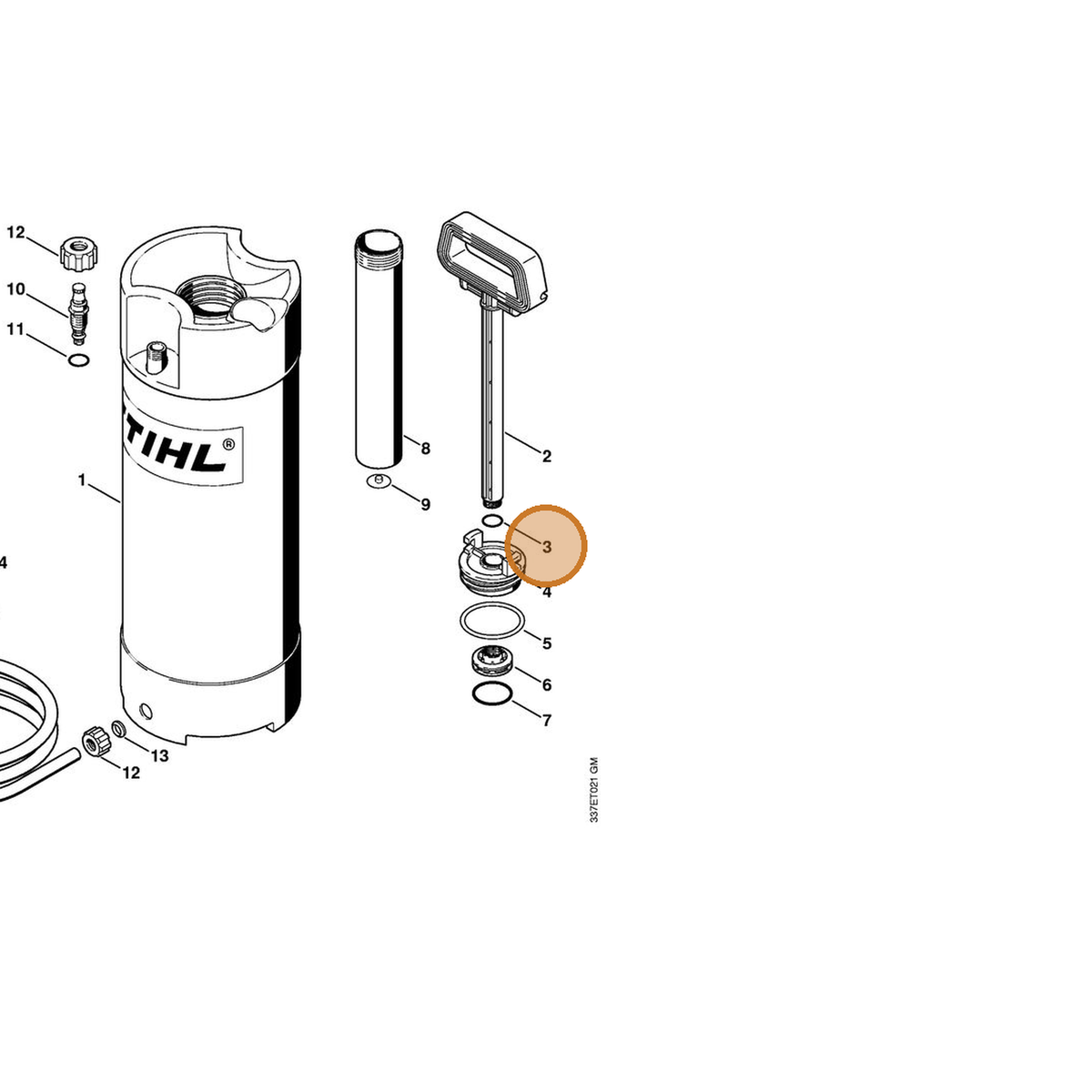 STIHL part 9645-945-7560 — IPL diagram snippet (6x zoom, amber highlight)