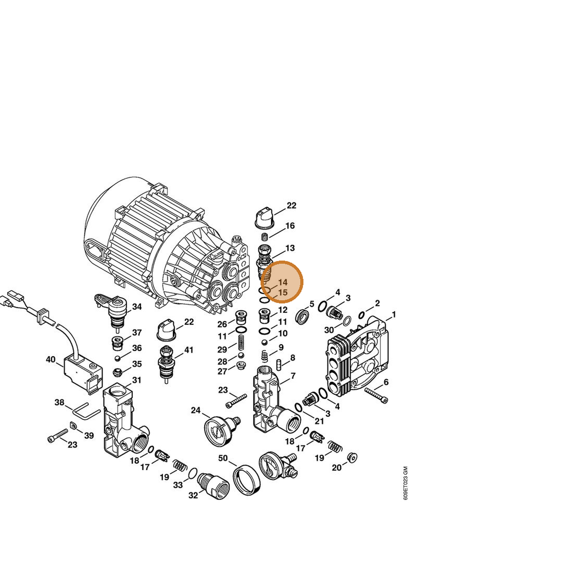 STIHL part 9645-945-7564 — IPL diagram snippet (6x zoom, amber highlight)