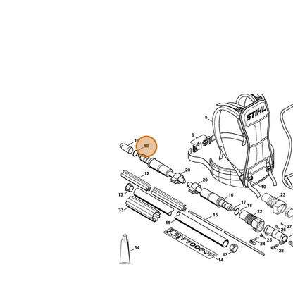 STIHL part 9645-945-7570 — IPL diagram snippet (6x zoom, amber highlight)