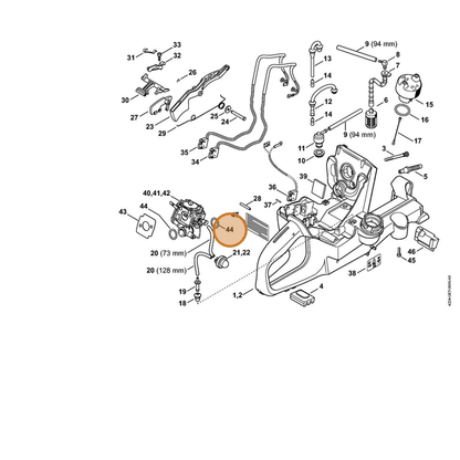 STIHL part 9645-945-7588 — IPL diagram snippet (6x zoom, amber highlight)