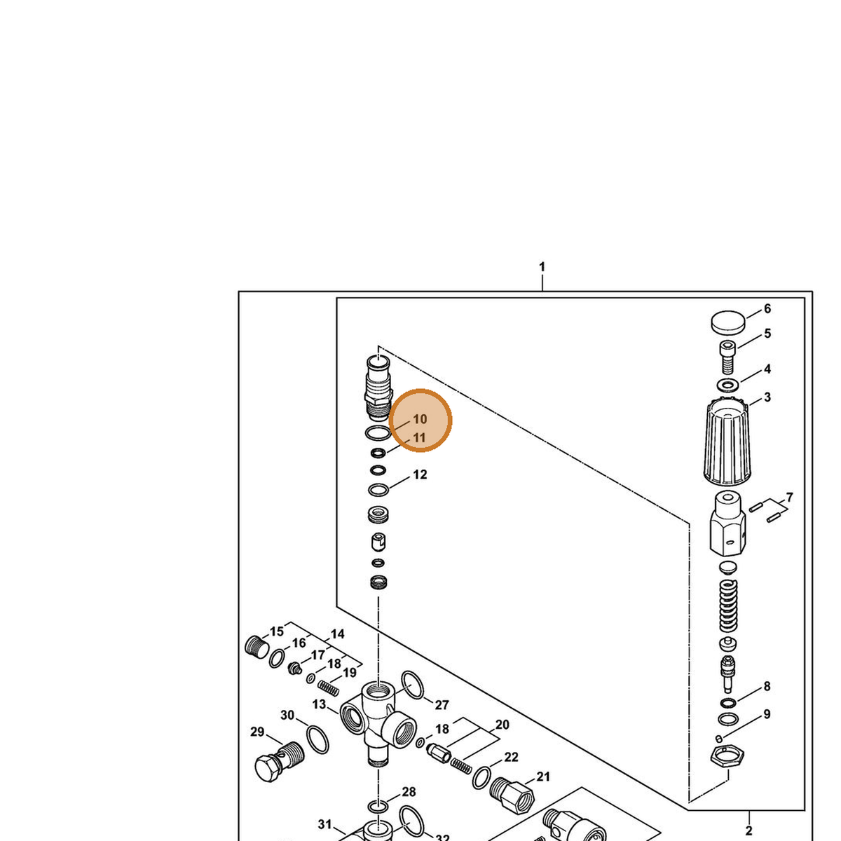 STIHL part 9645-945-7600 — IPL diagram snippet (6x zoom, amber highlight)