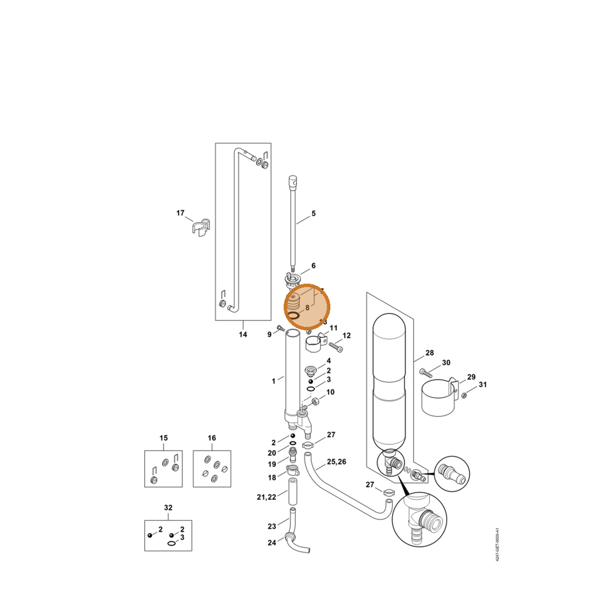 STIHL part 9645-945-7670 — IPL diagram snippet (6x zoom, amber highlight)