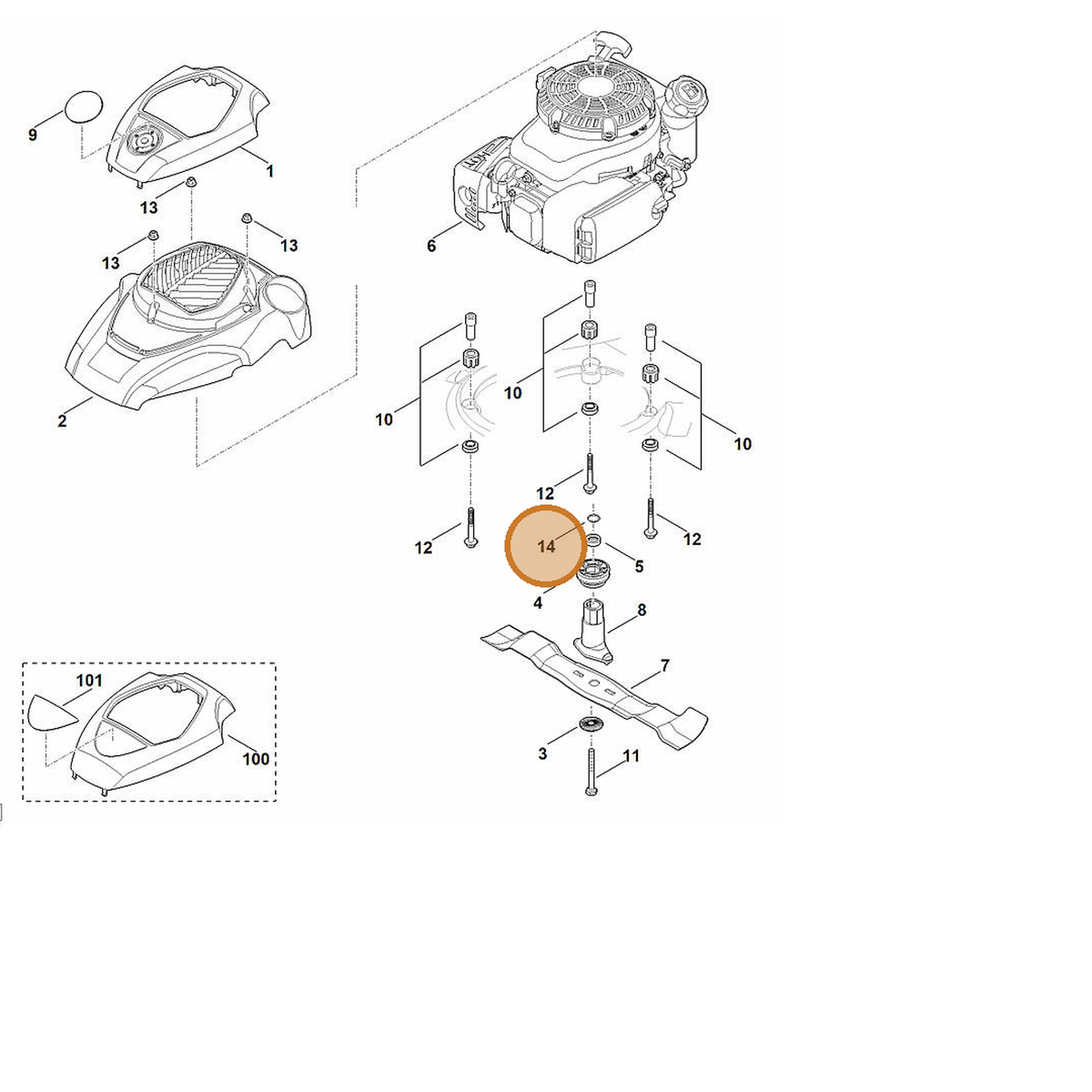 STIHL part 9645-945-7692 — IPL diagram snippet (6x zoom, amber highlight)