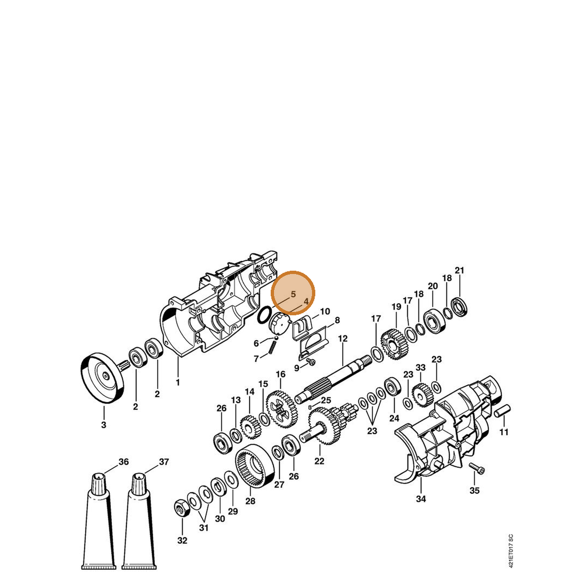 STIHL part 9645-945-7699 — IPL diagram snippet (6x zoom, amber highlight)