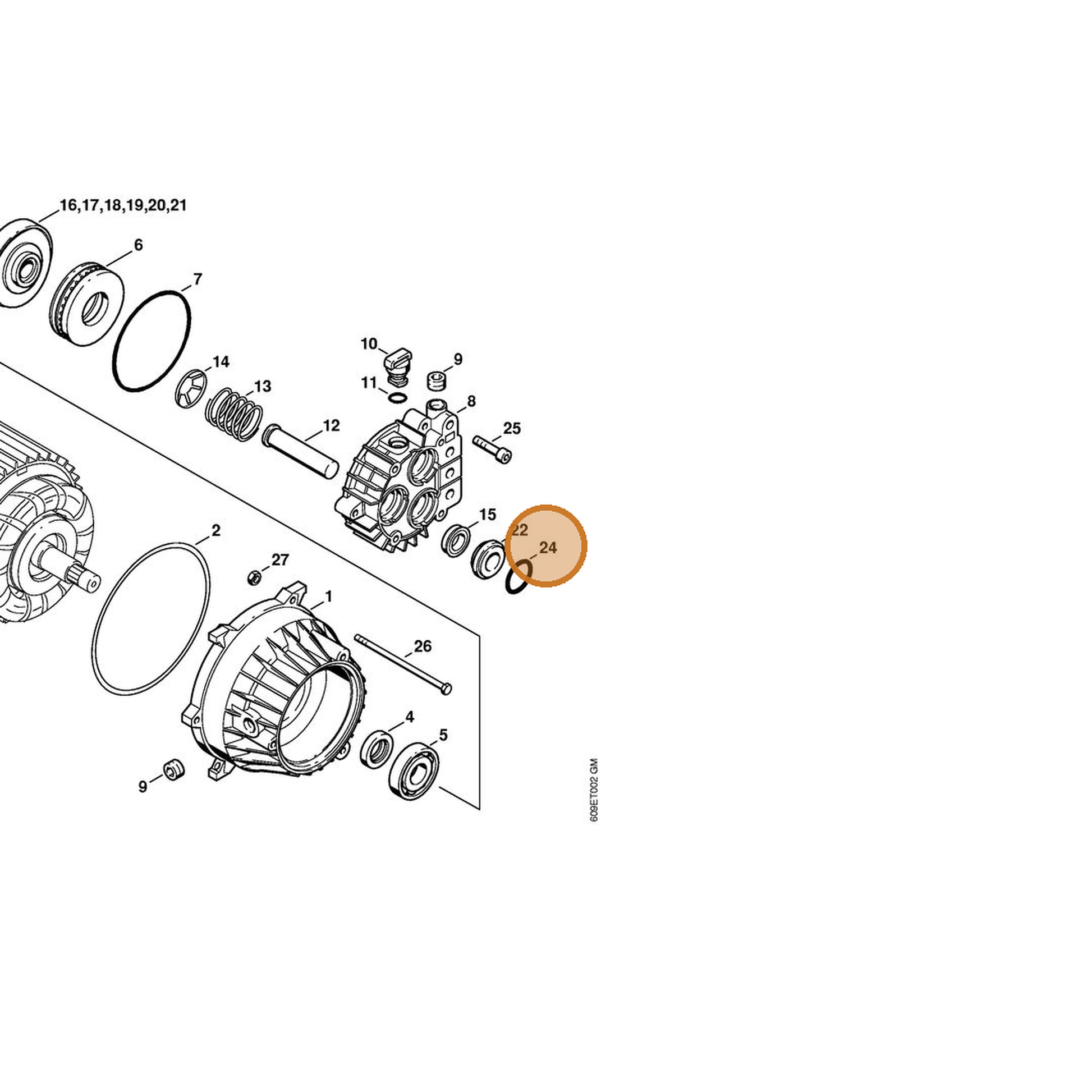 STIHL part 9645-945-7704 — IPL diagram snippet (6x zoom, amber highlight)