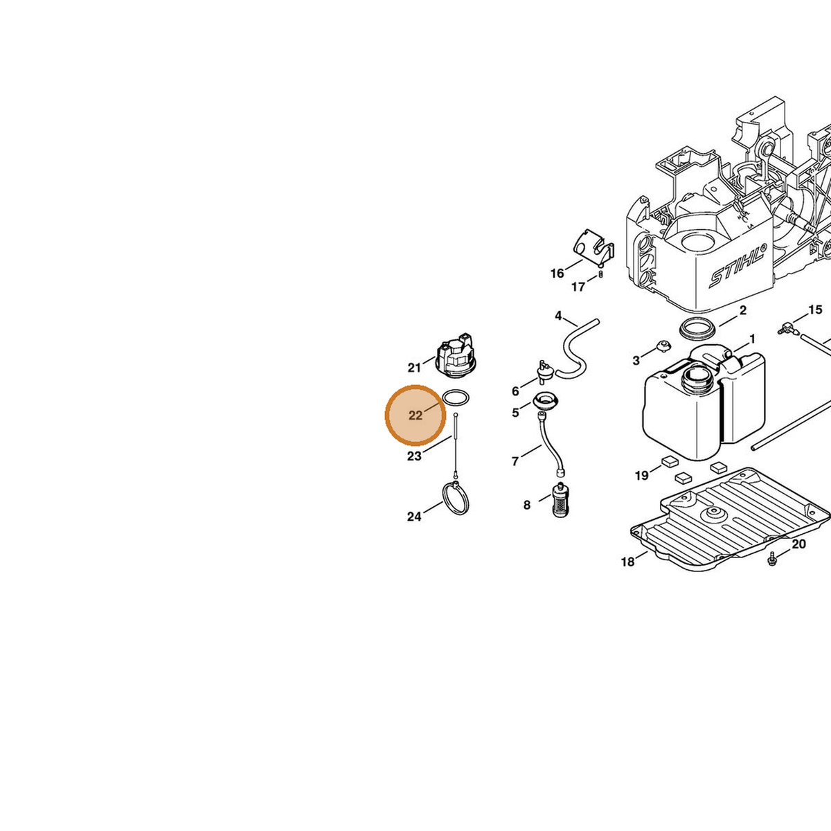 STIHL part 9645-945-7788 — IPL diagram snippet (6x zoom, amber highlight)