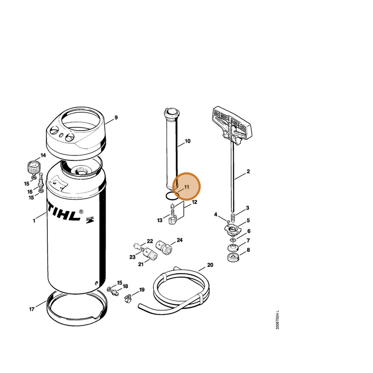 STIHL part 9645-945-8024 — IPL diagram snippet (6x zoom, amber highlight)